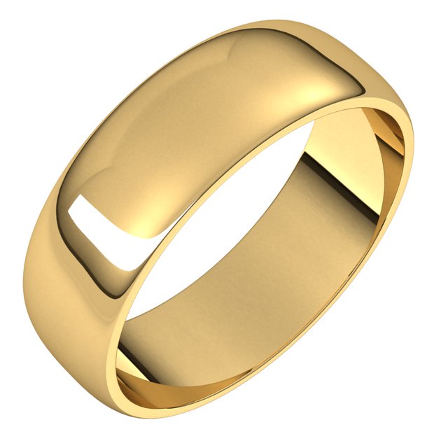 18K Yellow Gold 6 mm Half Round Light Wedding Band 1