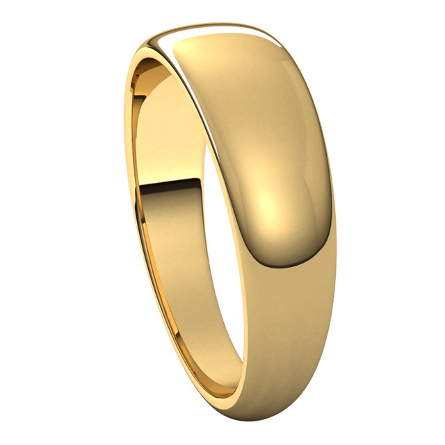 14K Yellow Gold 6 mm Half Round Tapered Wedding Band 6