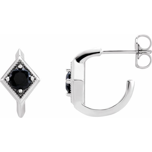 14K White Onyx Geometric Hoop Earrings 1