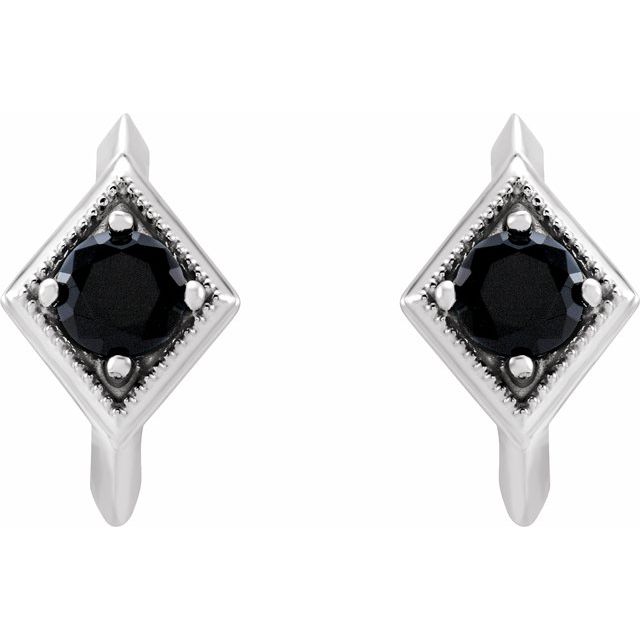 14K White Onyx Geometric Hoop Earrings 2