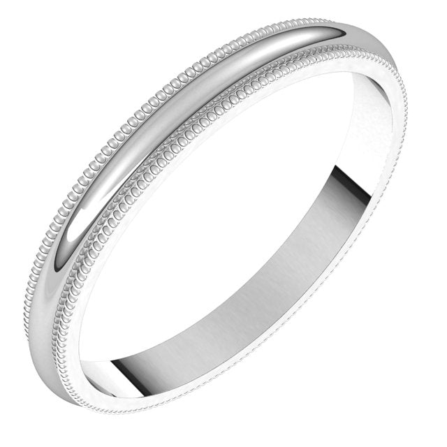 18K White Gold 2.5 mm Milgrain Half Round Wedding Band 1