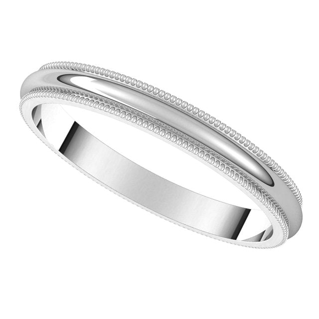 18K White Gold 2.5 mm Milgrain Half Round Wedding Band 5