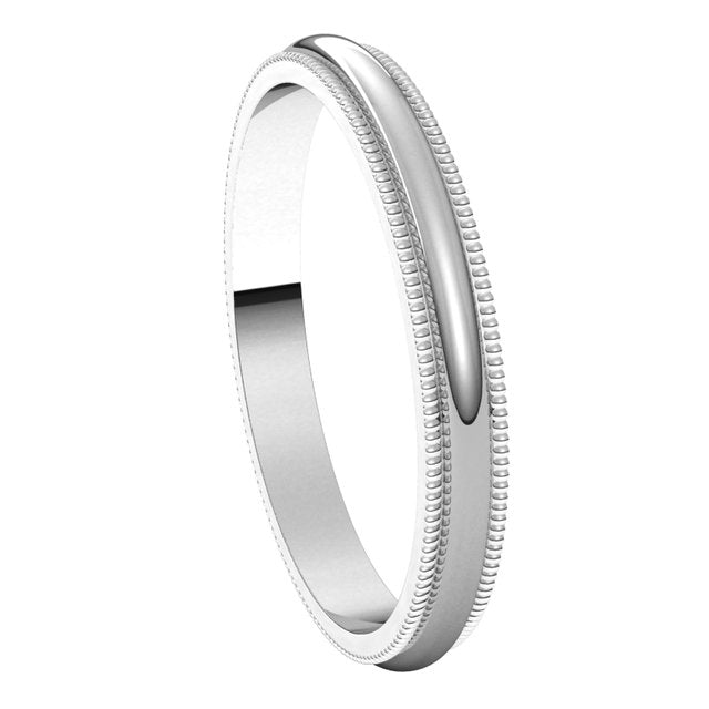 18K White Gold 2.5 mm Milgrain Half Round Wedding Band 6