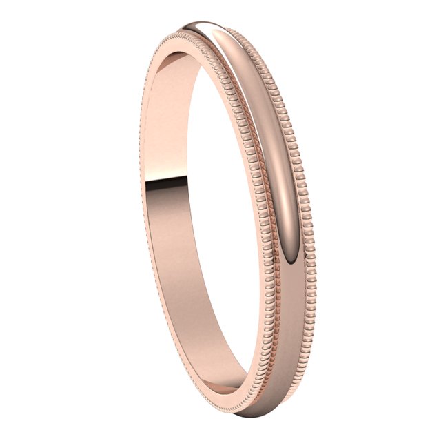 14K Rose Gold 2.5 mm Milgrain Half Round Wedding Band 6