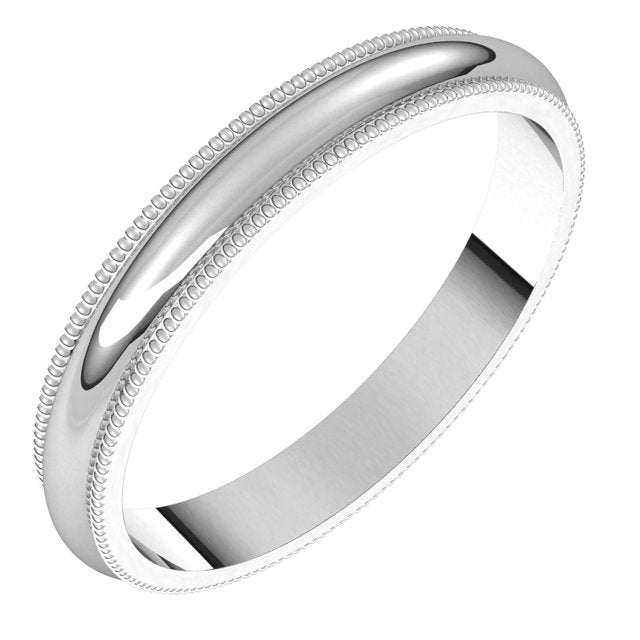 Sterling Silver 3 mm Milgrain Half Round Wedding Band 1