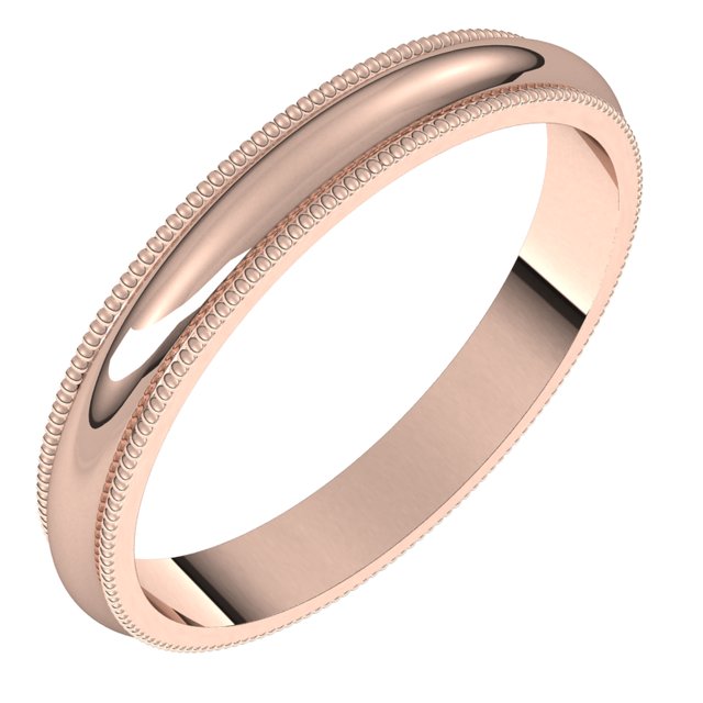 14K Rose Gold 3 mm Milgrain Half Round Wedding Band 1