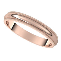 14K Rose Gold 3 mm Milgrain Half Round Wedding Band 5