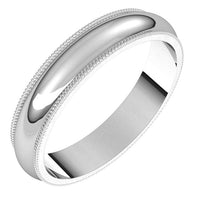 18K White Gold 4 mm Milgrain Half Round Wedding Band 1