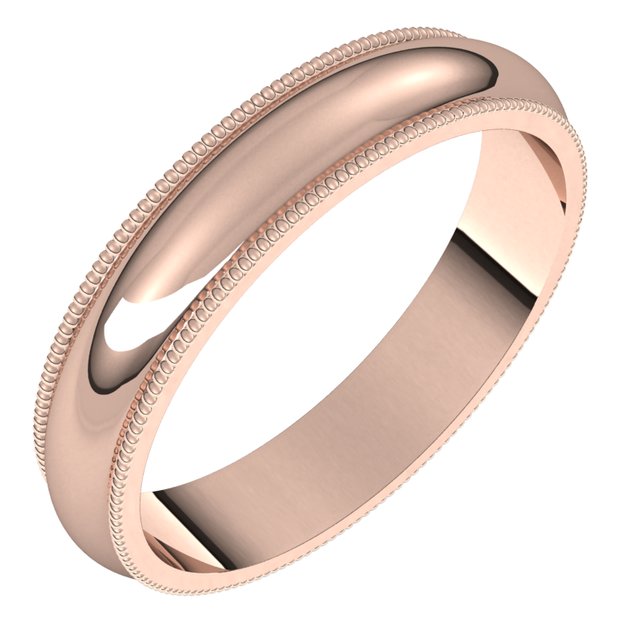 14K Rose Gold 4 mm Milgrain Half Round Wedding Band 1