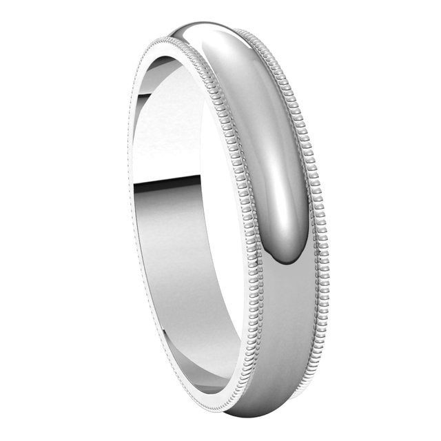 18K White Gold 4 mm Milgrain Half Round Wedding Band 6