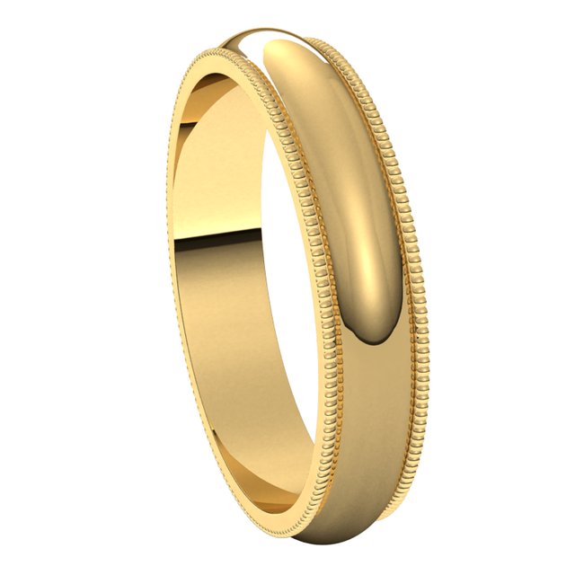 18K Yellow Gold 4 mm Milgrain Half Round Wedding Band 6