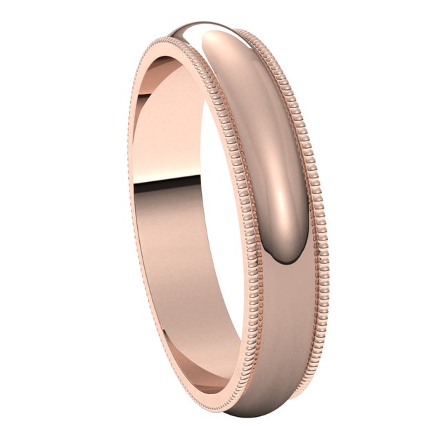 14K Rose Gold 4 mm Milgrain Half Round Wedding Band 6