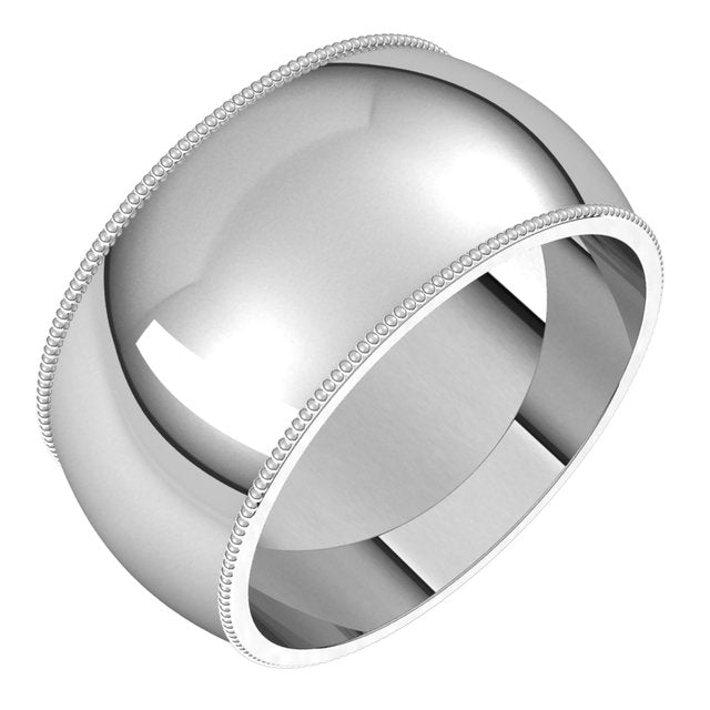 14K White Gold 10 mm Milgrain Half Round Wedding Band 1