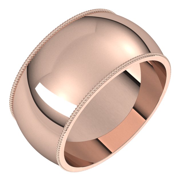 14K Rose Gold 10 mm Milgrain Half Round Wedding Band 1
