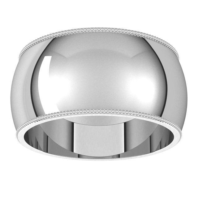 14K White Gold 10 mm Milgrain Half Round Wedding Band 3