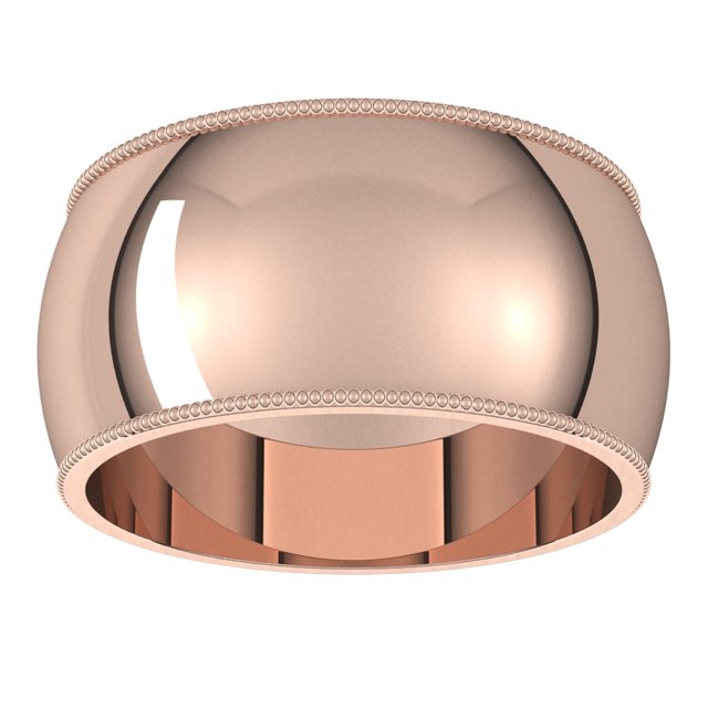 14K Rose Gold 10 mm Milgrain Half Round Wedding Band 3