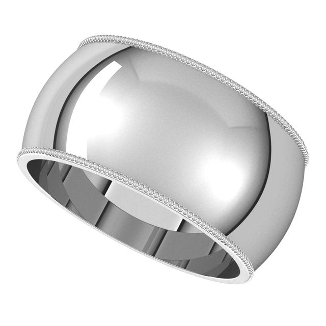14K White Gold 10 mm Milgrain Half Round Wedding Band 5