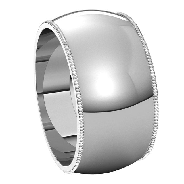 14K White Gold 10 mm Milgrain Half Round Wedding Band 6