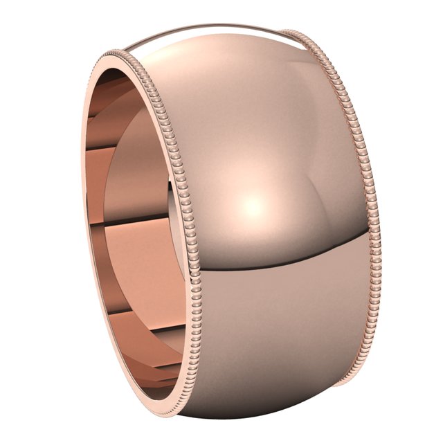 14K Rose Gold 10 mm Milgrain Half Round Wedding Band 6