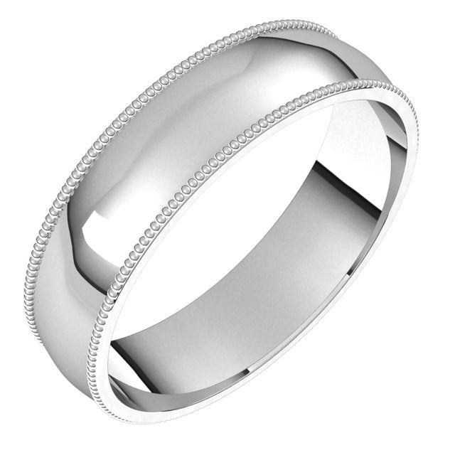 Platinum 5 mm Milgrain Half Round Comfort Fit Light Wedding Band 1
