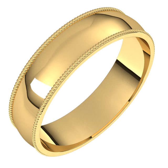 14K Yellow Gold 5 mm Milgrain Half Round Comfort Fit Light Wedding Band 1