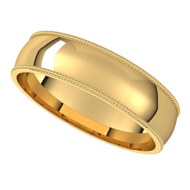 14K Yellow Gold 5 mm Milgrain Half Round Comfort Fit Light Wedding Band 5