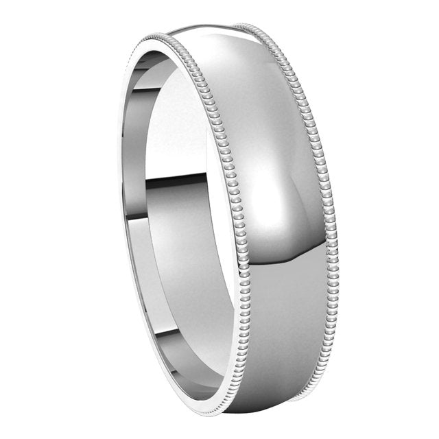 Platinum 5 mm Milgrain Half Round Comfort Fit Light Wedding Band 6