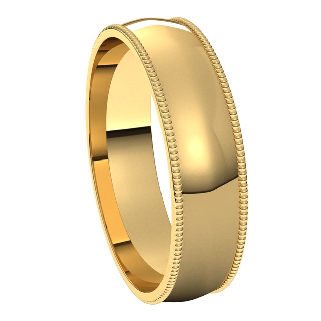 14K Yellow Gold 5 mm Milgrain Half Round Comfort Fit Light Wedding Band 6