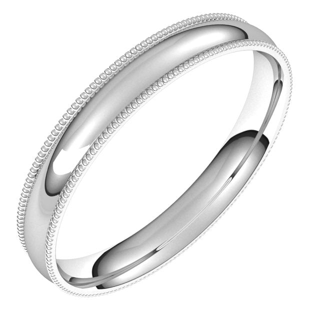 14K White Gold 3 mm Milgrain Half Round Comfort Fit Light Wedding Band 1