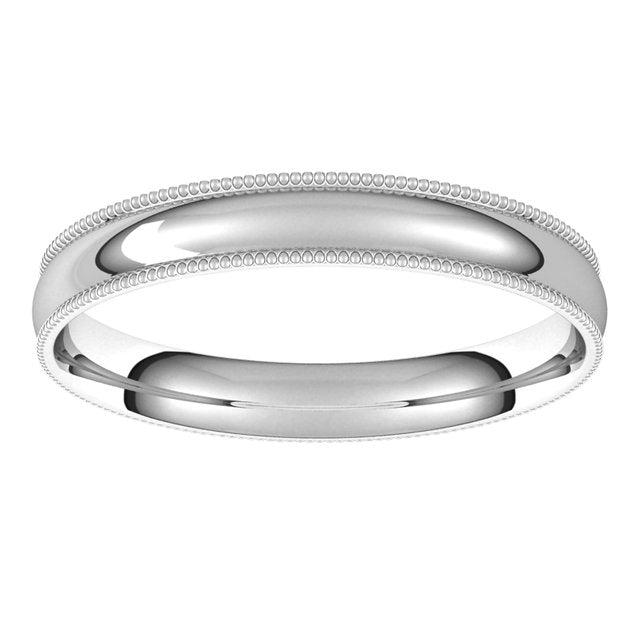 14K White Gold 3 mm Milgrain Half Round Comfort Fit Light Wedding Band 3