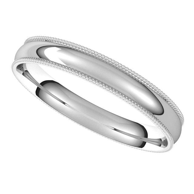 14K White Gold 3 mm Milgrain Half Round Comfort Fit Light Wedding Band 5