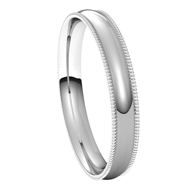 14K White Gold 3 mm Milgrain Half Round Comfort Fit Light Wedding Band 6