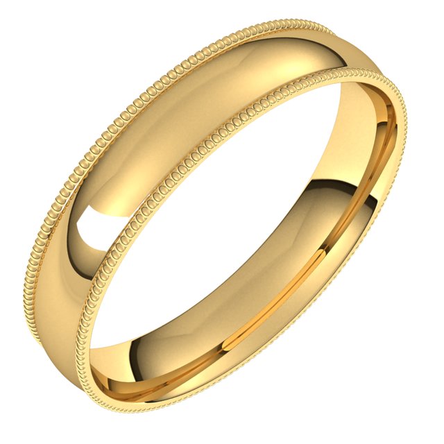 14K Yellow Gold 4 mm Milgrain Half Round Comfort Fit Light Wedding Band 1