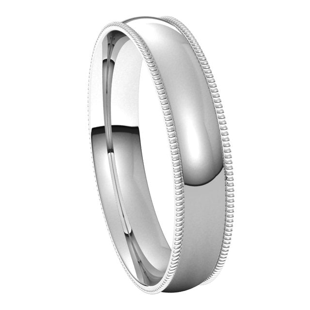 Platinum 4 mm Milgrain Half Round Comfort Fit Light Wedding Band 6