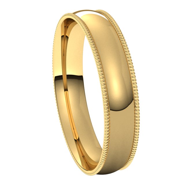 14K Yellow Gold 4 mm Milgrain Half Round Comfort Fit Light Wedding Band 6