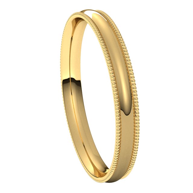 14K Yellow Gold 2.5 mm Milgrain Half Round Comfort Fit Light Wedding Band 6