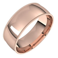 14K Rose Gold 7 mm Milgrain Half Round Comfort Fit Light Wedding Band 1