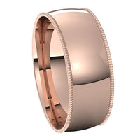 14K Rose Gold 7 mm Milgrain Half Round Comfort Fit Light Wedding Band 6