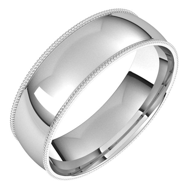 Platinum 6 mm Milgrain Half Round Comfort Fit Light Wedding Band 1