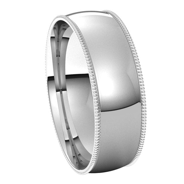 Platinum 6 mm Milgrain Half Round Comfort Fit Light Wedding Band 6