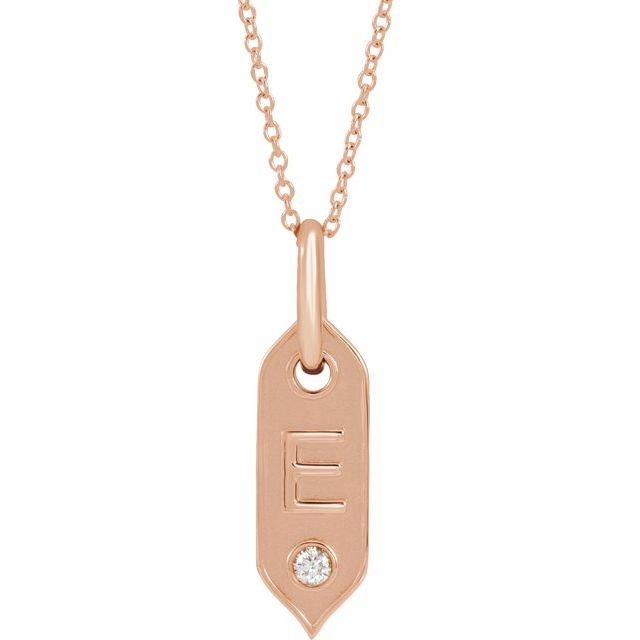14K Rose Gold Initial E .05 CT Natural Diamond 16-18" Necklace
