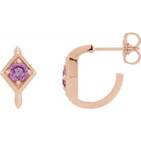 14K Rose Pink Sapphire Geometric Hoop Earrings 1
