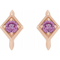 14K Rose Pink Sapphire Geometric Hoop Earrings 2