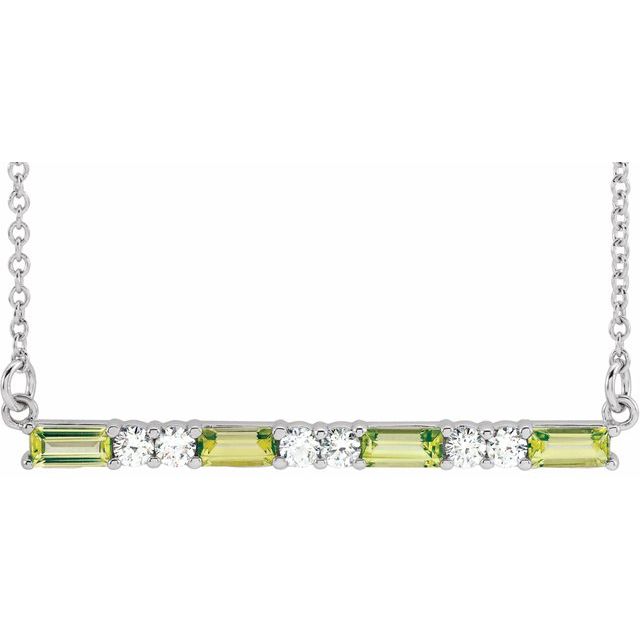 14K White Peridot & 1/5 CTW Diamond Bar 16-18" Necklace 1
