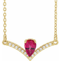 14K Yellow Lab-Created Ruby & .06 CTW Diamond 16" Necklace