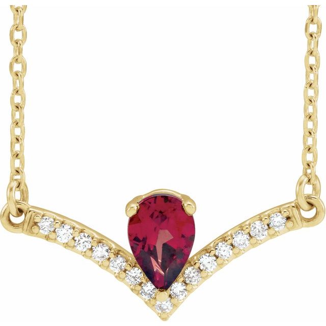 14K Yellow Mozambique Garnet & .06 CTW Diamond 16" Necklace 1