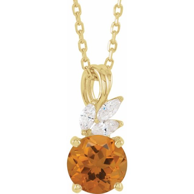 14K Yellow Citrine & 1/10 CTW Diamond 16-18" Necklace 1