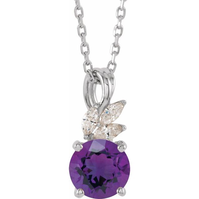 14K White Amethyst & 1/10 CTW Diamond 16-18" Necklace 1