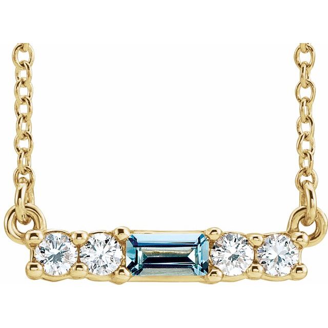14K Yellow Aquamarine & 1/5 CTW Diamond 16" Necklace 1