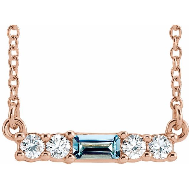 14K Rose Aquamarine & 1/5 CTW Diamond 16" Necklace 1